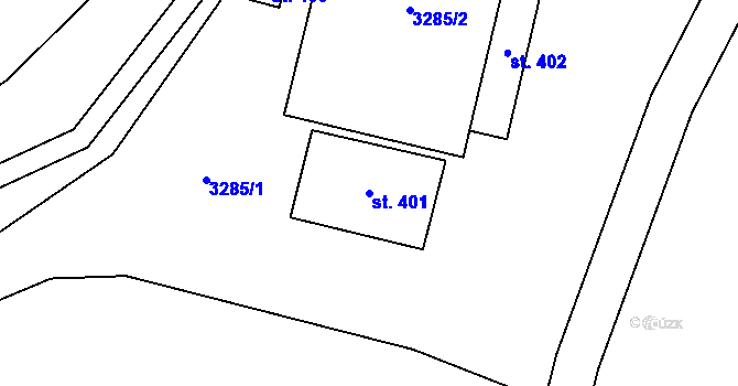 Parcela st. 401 v KÚ Jezernice, Katastrální mapa
