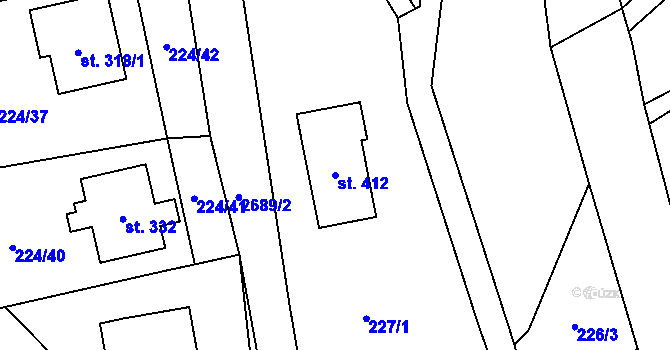 Parcela st. 412 v KÚ Jezernice, Katastrální mapa