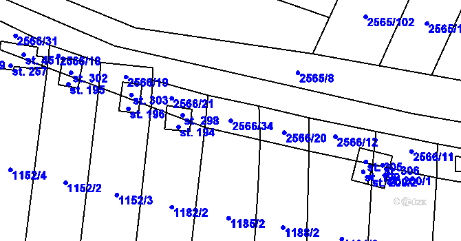 Parcela st. 2566/34 v KÚ Jezernice, Katastrální mapa