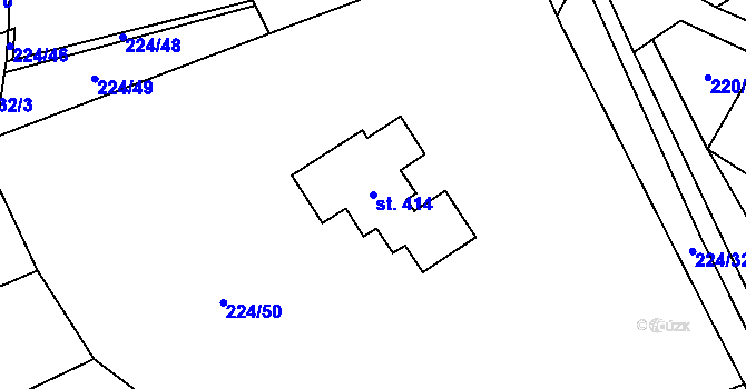 Parcela st. 414 v KÚ Jezernice, Katastrální mapa