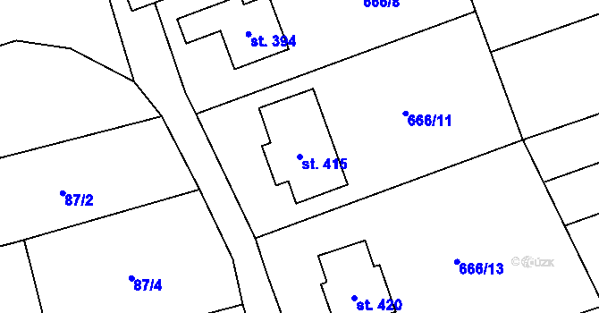 Parcela st. 415 v KÚ Jezernice, Katastrální mapa