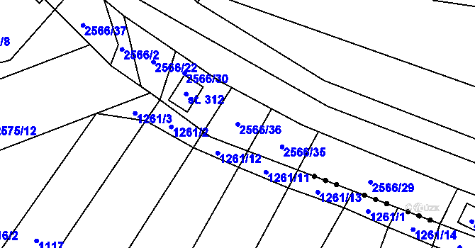 Parcela st. 2566/36 v KÚ Jezernice, Katastrální mapa