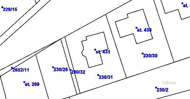 Parcela st. 431 v KÚ Jezernice, Katastrální mapa