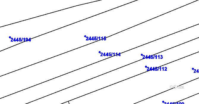Parcela st. 2445/114 v KÚ Jezernice, Katastrální mapa