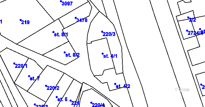 Parcela st. 4/1 v KÚ Jezernice, Katastrální mapa