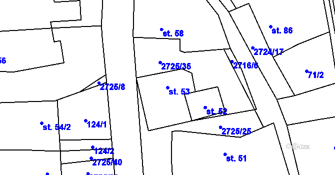 Parcela st. 53 v KÚ Jezernice, Katastrální mapa