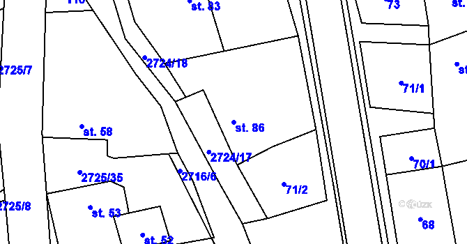 Parcela st. 86 v KÚ Jezernice, Katastrální mapa