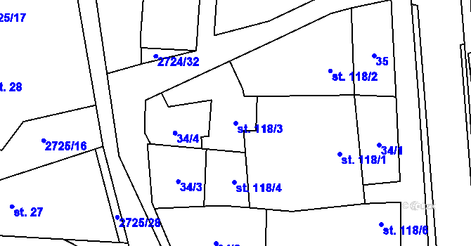 Parcela st. 118/3 v KÚ Jezernice, Katastrální mapa