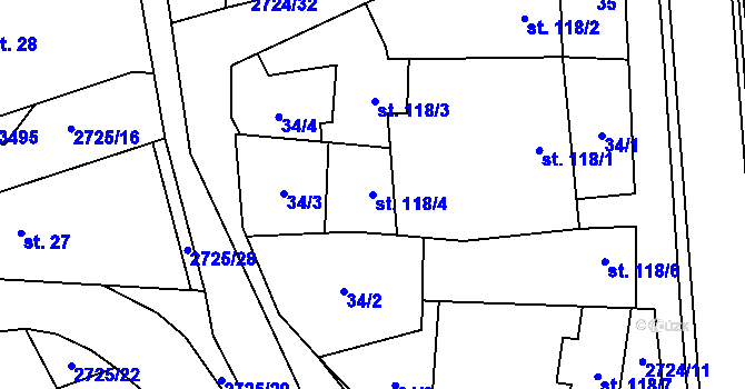 Parcela st. 118/4 v KÚ Jezernice, Katastrální mapa