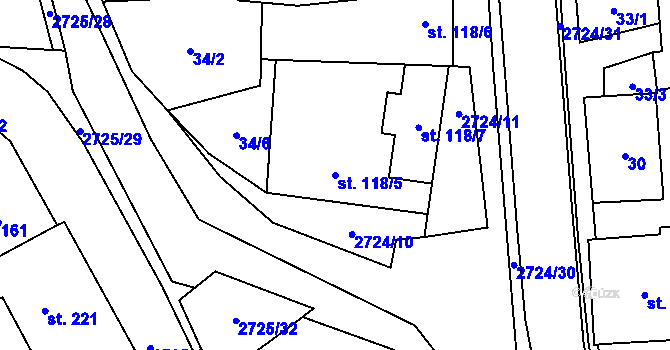 Parcela st. 118/5 v KÚ Jezernice, Katastrální mapa