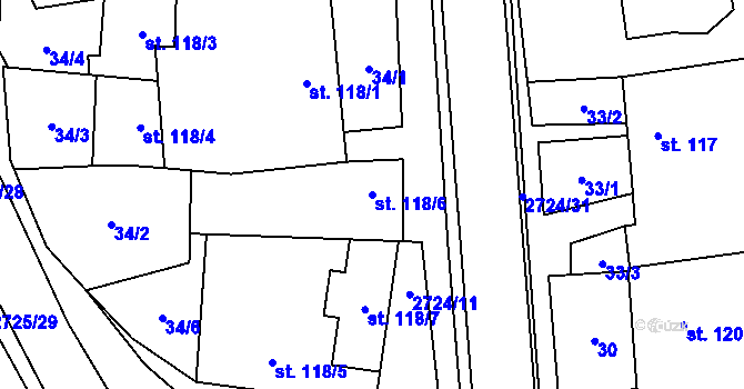 Parcela st. 118/6 v KÚ Jezernice, Katastrální mapa