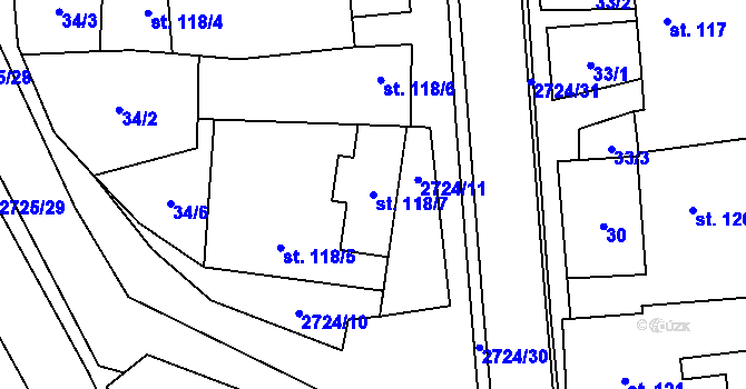 Parcela st. 118/7 v KÚ Jezernice, Katastrální mapa