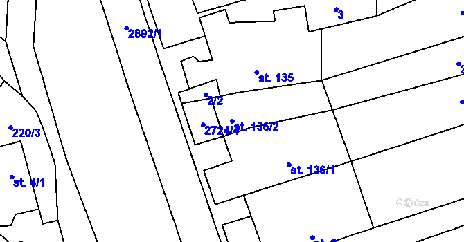 Parcela st. 136/2 v KÚ Jezernice, Katastrální mapa