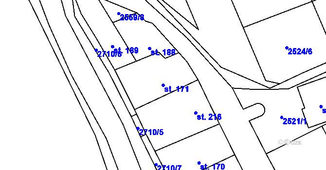 Parcela st. 171 v KÚ Jezernice, Katastrální mapa