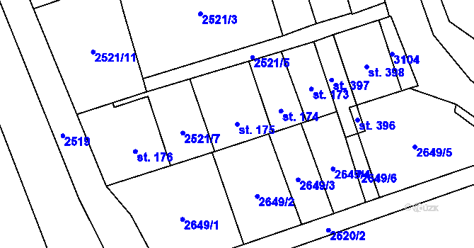 Parcela st. 175 v KÚ Jezernice, Katastrální mapa