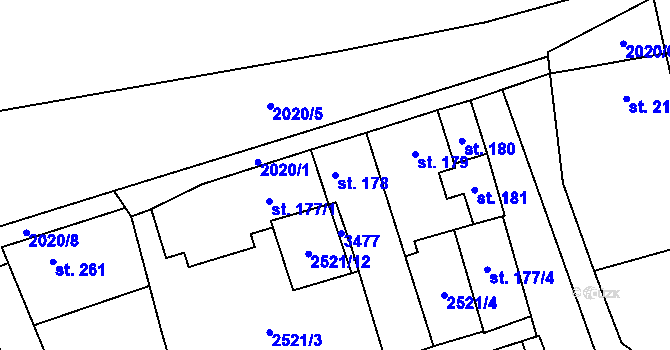 Parcela st. 178 v KÚ Jezernice, Katastrální mapa