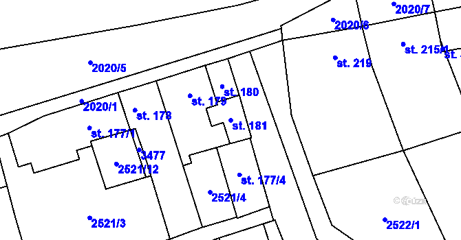 Parcela st. 181 v KÚ Jezernice, Katastrální mapa