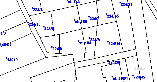 Parcela st. 184 v KÚ Jezernice, Katastrální mapa