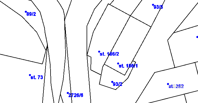 Parcela st. 186/2 v KÚ Jezernice, Katastrální mapa