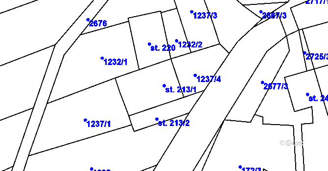 Parcela st. 213/1 v KÚ Jezernice, Katastrální mapa