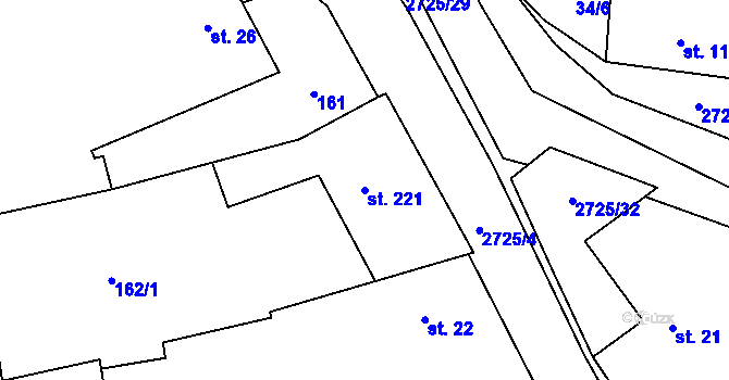 Parcela st. 221 v KÚ Jezernice, Katastrální mapa