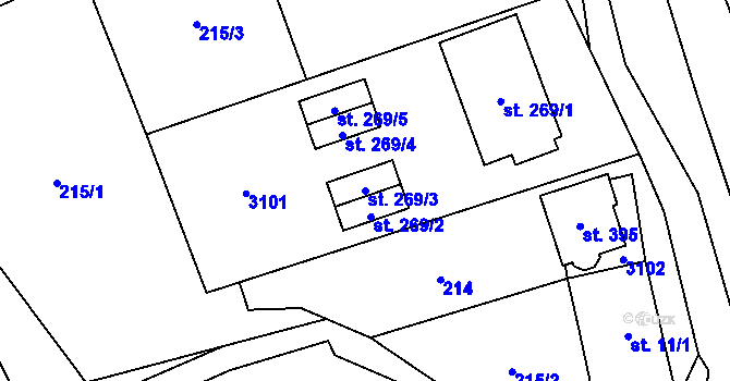 Parcela st. 269/3 v KÚ Jezernice, Katastrální mapa