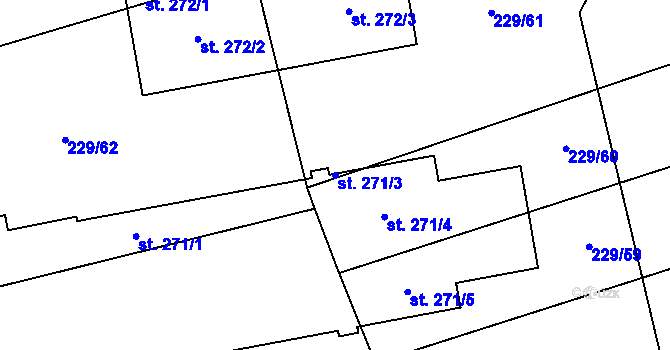 Parcela st. 271/3 v KÚ Jezernice, Katastrální mapa