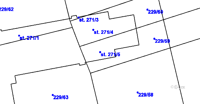 Parcela st. 271/5 v KÚ Jezernice, Katastrální mapa