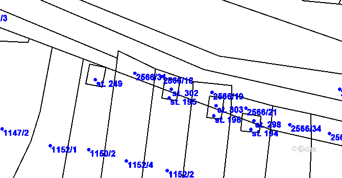 Parcela st. 302 v KÚ Jezernice, Katastrální mapa