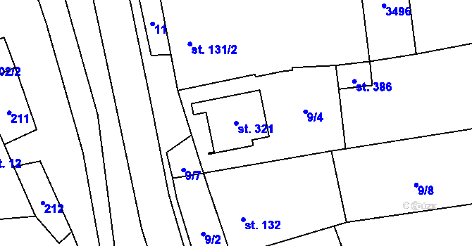 Parcela st. 321 v KÚ Jezernice, Katastrální mapa
