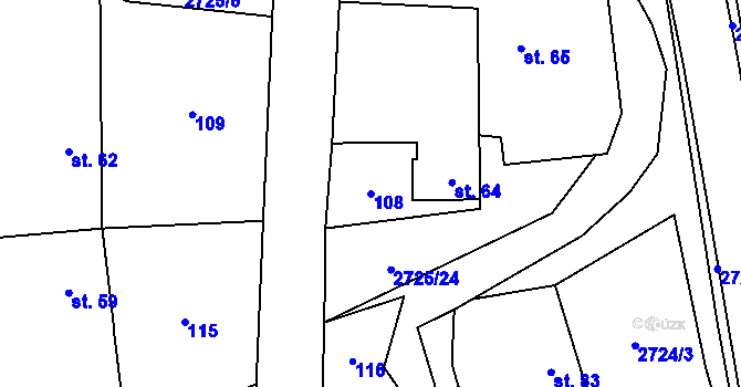 Parcela st. 108 v KÚ Jezernice, Katastrální mapa