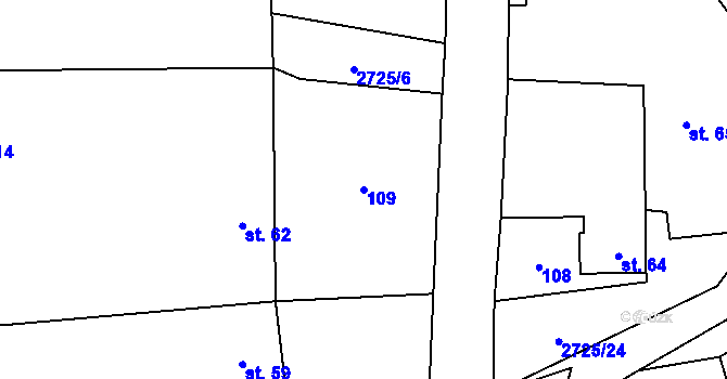 Parcela st. 109 v KÚ Jezernice, Katastrální mapa