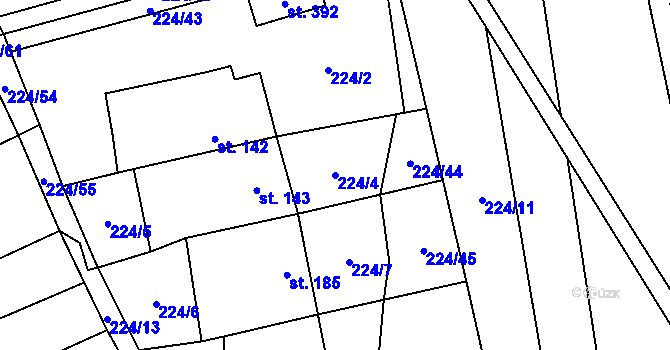 Parcela st. 224/4 v KÚ Jezernice, Katastrální mapa
