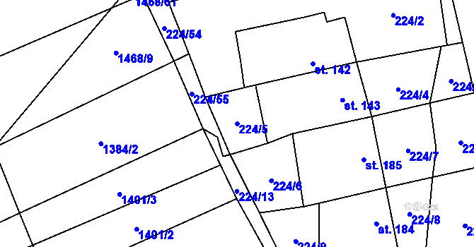 Parcela st. 224/5 v KÚ Jezernice, Katastrální mapa