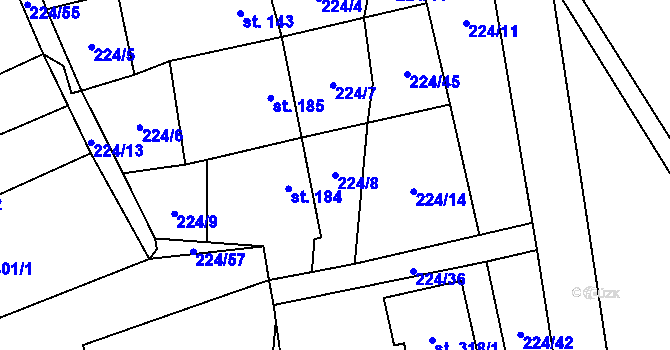 Parcela st. 224/8 v KÚ Jezernice, Katastrální mapa