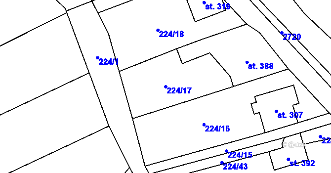 Parcela st. 224/17 v KÚ Jezernice, Katastrální mapa