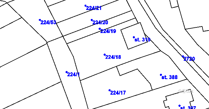 Parcela st. 224/18 v KÚ Jezernice, Katastrální mapa