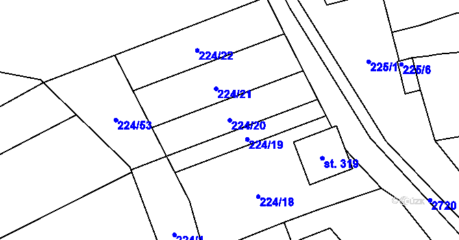 Parcela st. 224/20 v KÚ Jezernice, Katastrální mapa