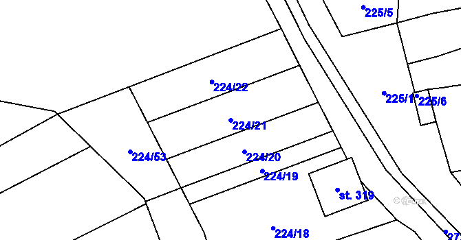 Parcela st. 224/21 v KÚ Jezernice, Katastrální mapa