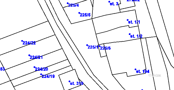 Parcela st. 225/1 v KÚ Jezernice, Katastrální mapa