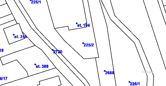 Parcela st. 225/2 v KÚ Jezernice, Katastrální mapa