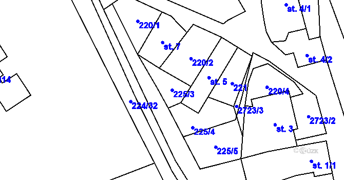 Parcela st. 225/3 v KÚ Jezernice, Katastrální mapa