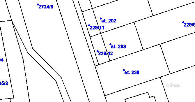 Parcela st. 229/12 v KÚ Jezernice, Katastrální mapa