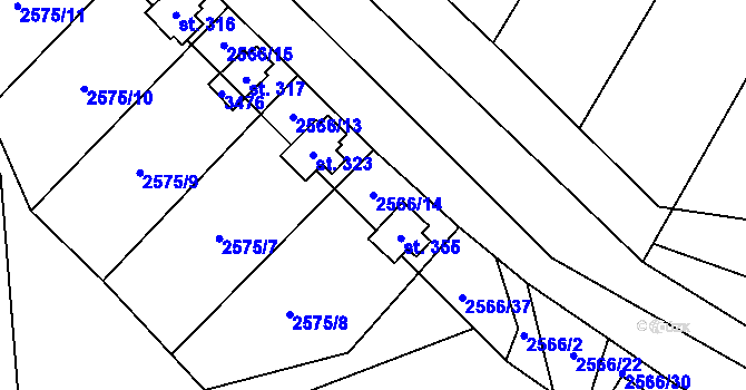 Parcela st. 2566/14 v KÚ Jezernice, Katastrální mapa