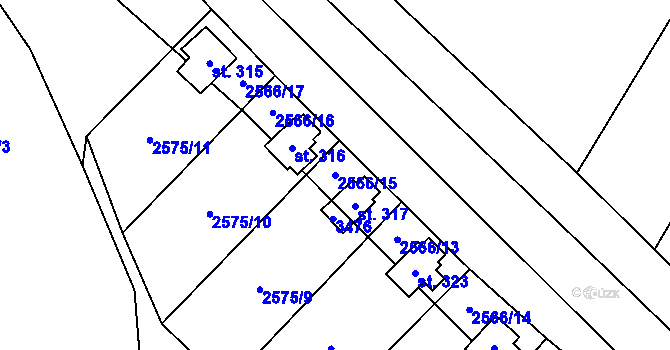 Parcela st. 2566/15 v KÚ Jezernice, Katastrální mapa