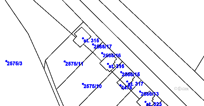 Parcela st. 2566/16 v KÚ Jezernice, Katastrální mapa