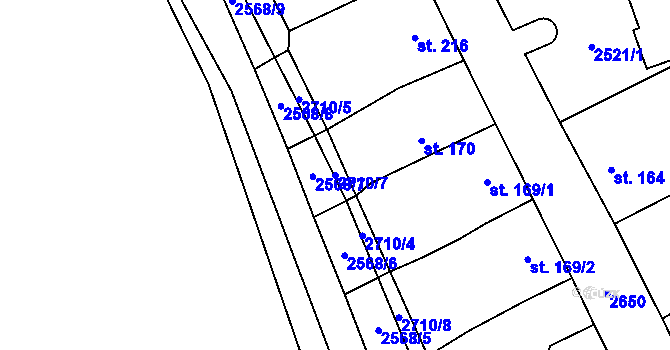 Parcela st. 2710/7 v KÚ Jezernice, Katastrální mapa