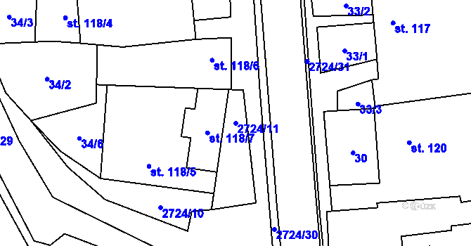 Parcela st. 2724/11 v KÚ Jezernice, Katastrální mapa