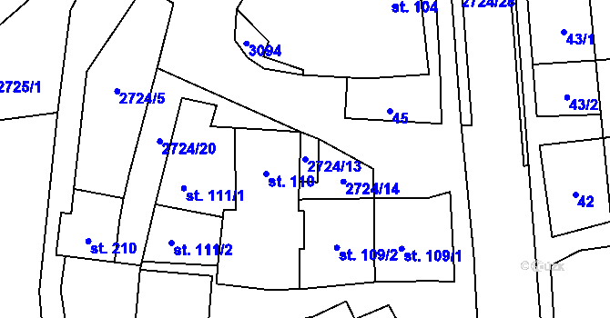Parcela st. 2724/13 v KÚ Jezernice, Katastrální mapa