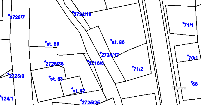 Parcela st. 2724/17 v KÚ Jezernice, Katastrální mapa